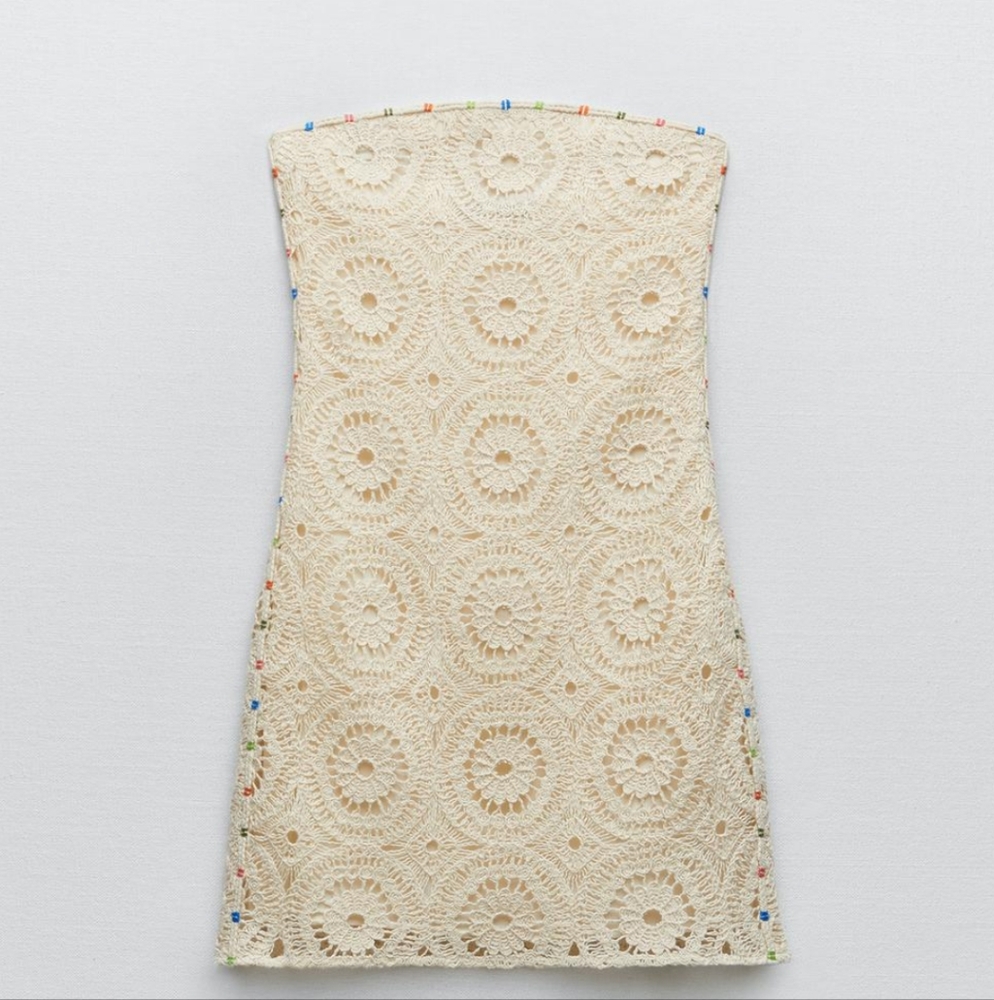 Elegant Cream Strapless Crochet Dress 0881/342
